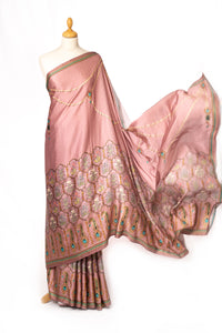 Blush Pink Satin Silk prints Saree