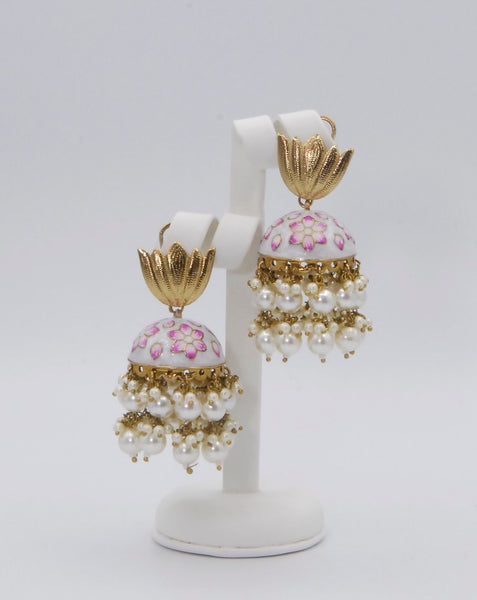 Stunning pink & white Floral Meanakari Earrings