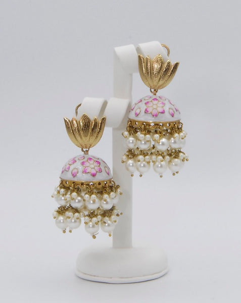 Stunning pink & white Floral Meanakari Earrings